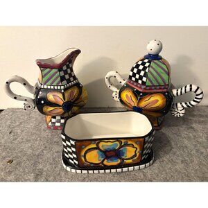 Vintage 3pc.  Prospero,  Studio Designworks Hand painted Creamer, Sugar, Butterd